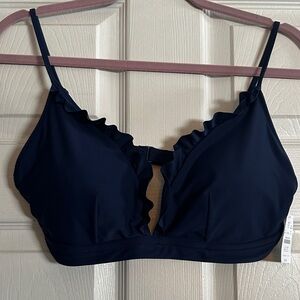 Elegant Navy Blue Ruffled Women's Swimsuit Top